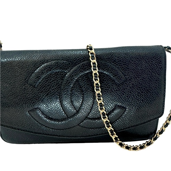 Auth Vintage Chanel Wallet on Chain WOC Black Gold - Picture 10 of 12